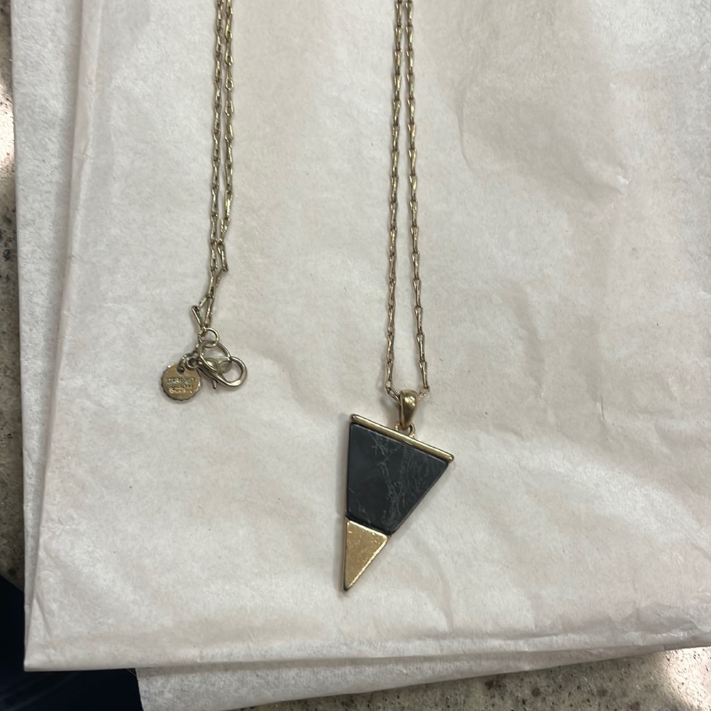 Blue stone and gold triangle necklace